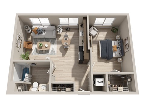 Floor plan for 1 bed, 1 bath, 710 sqft